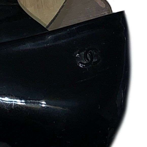 Chanel Peep Toe Ballet Flats Patent Black Size 8.5 - Picture 13 of 15